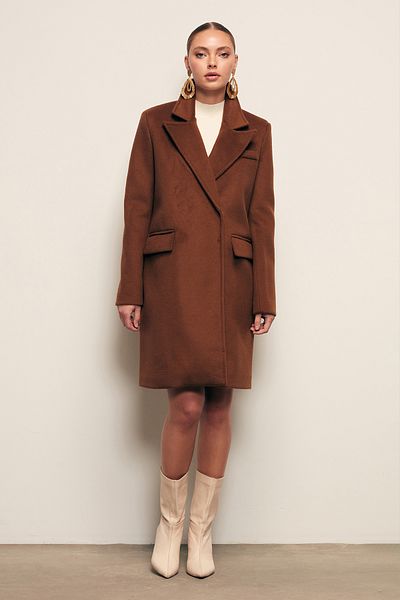 Sateen Cashmere Coat with Pockets - BROWN