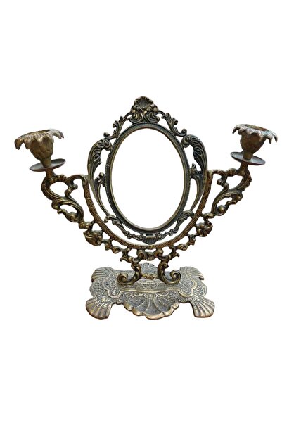 Dedemin Antikaları Antika 2 Kollu Pirinç Şamdan Çerçeve