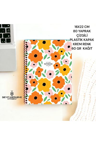 SEYFİKİRTASİYE STRIPED 16x22 CM 80 SHEETS PLASTIC COVER WIRE NOTEBOOK CREAM COLOR 60 GR LIGHT PAPER