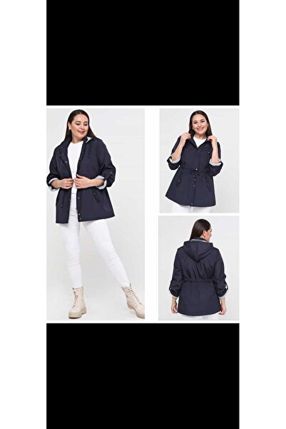 tawnytekstil Kadın Büyük Beden Mevsimlik Trençkot 595 Lacivert