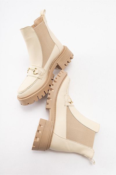 LuviShoes Cizme chelsea de damă cu cataramă bej VESPER