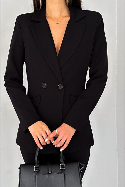 diaves Siyah Kruvaze Blazer Ceket Havuç Pantolon Takım Elbise