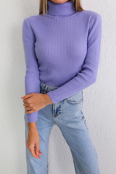 BİKELİFE Lilafarbener, dehnbarer Rollkragenpullover aus Lycra für Damen