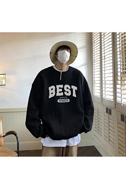 Toum Joon Wear Unisex Black Oversize Sweatshirt - Crew Neck, Printed