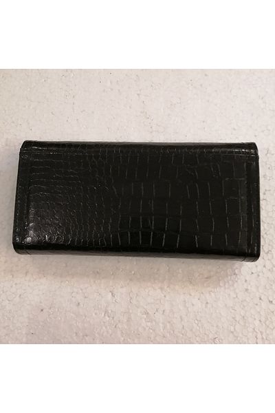 Tony Bellucci Women's Genuine Leather Black Crocodile Print 3 Wide 1 Zipper 1 Hidden 10 Card Eyes Snap Wallet