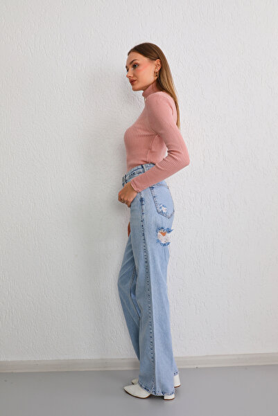 BİKELİFE Women's Powder Lycra Stretchy Turtleneck Knitwear Sweater