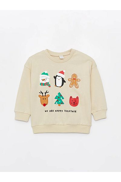 LC Waikiki Crew Neck New Year Themed Long Sleeve Baby Boy Sweatshirt and Tracksuit Bottom 2-Piece Set