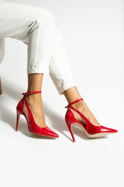 La Limar 10.5 cm red snake lesson patterned stiletto heels