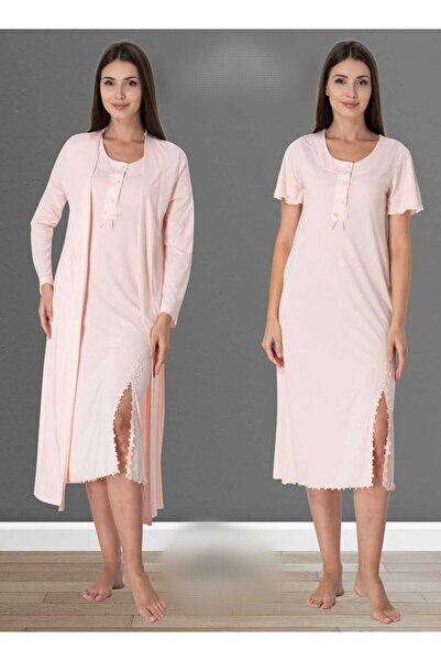 Lohussa Set cămașă de noapte din bumbac de iarnă cu model pudră pentru femei