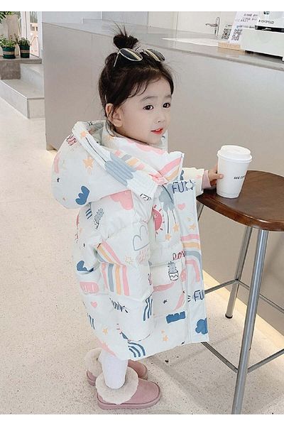naynes Winter Down Coats for Girls, Hooded Fleece Jacket (110 cm-4 Years / Leisure White)