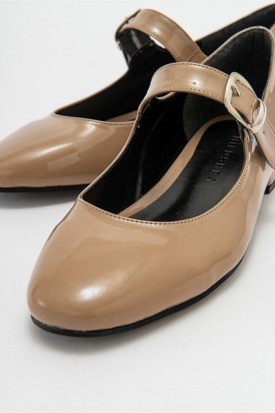 Niloshka CLARA Mink Patent Leather Round Mold Buckle Casual Ballerina Women's Shoes