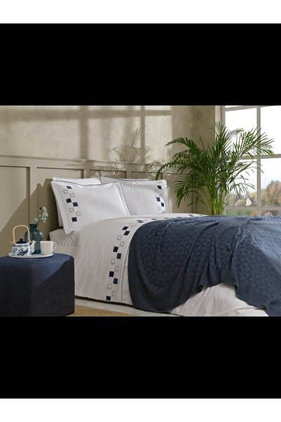 Özdilek Gelin Seti Chess Triko Battaniyeli İndigo