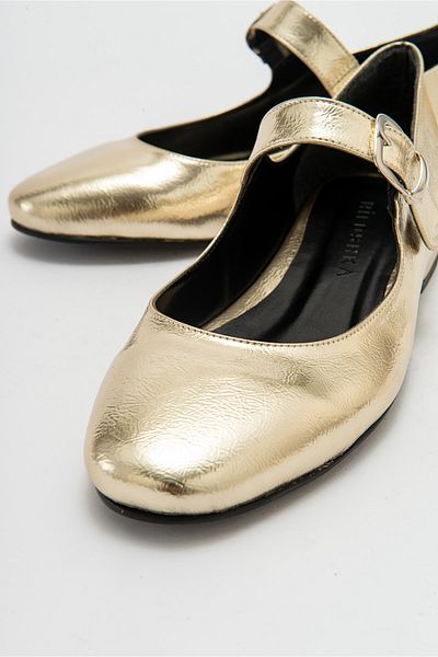 Niloshka CLARA Gold Metallic Round Shape Buckle Casual Ballerina Women's Shoes