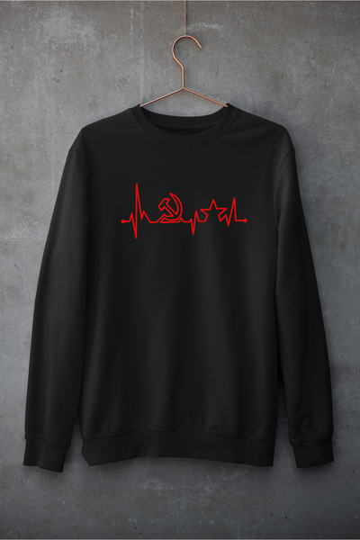 Raf Coll Ünisex Oversize Bisiklet Yaka Orak Çekiç Dijital Baskılı Sweatshirt İki İplik İçi Şardonlu