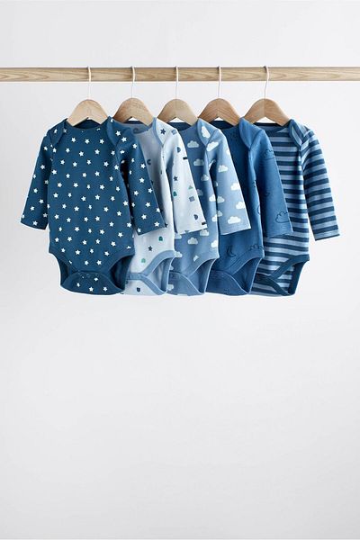 Next Baby Blue Baby Long Sleeve Bodysuit 5 Pack