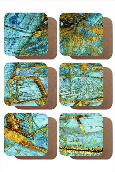 UNT Blue / Gold Marble Themed Set of 6 Wooden Coasters