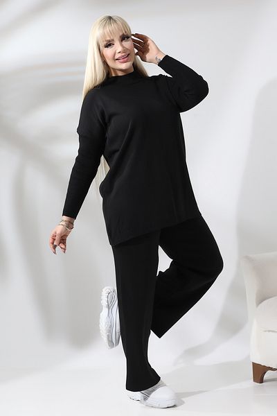 MJORA Black Knitwear Top-Bottom Plus Size Suit