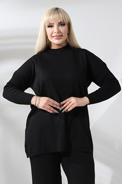 MJORA Μαύρο Πλεκτό Σετ Μεγάλου Μεγέθους Κάτω-Επάνω