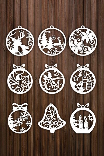 UNT Ξύλινα Λευκά Στολίδια Χριστουγεννιάτικου Δέντρου (Σετ 9 τεμ.)-1 Λευκό