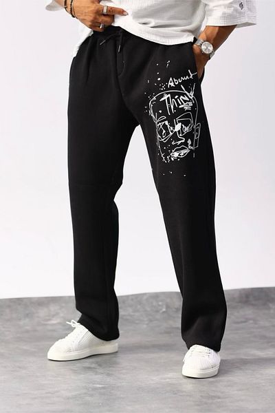 MADZEYMODA Ανδρικό μαύρο παντελόνι με στάμπα κρανίου