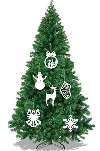 UNT Λευκό Ξύλινο Χριστουγεννιάτικο Δέντρο - Σετ 6 Στολιδιών Se-2