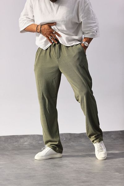 MADZEYMODA Ανδρικό τζόγκερ με χακί πράσινο κορδόνι Baggy Fit Loose Fit