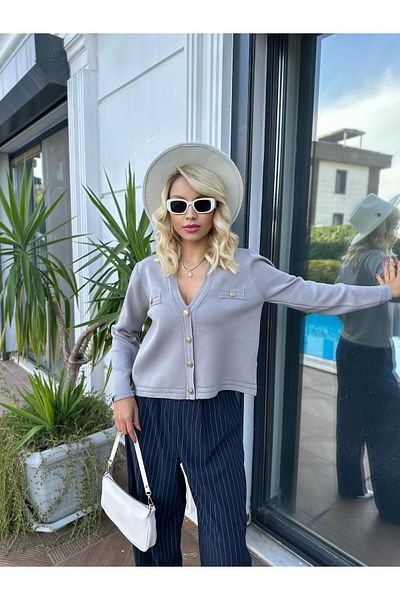 Valiberta Premium Buttoned Cardigan-Smoked
