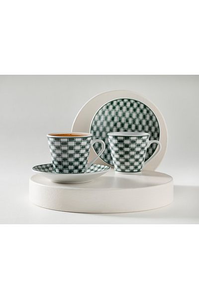 English Home 4 Pieces Coffee Cup Set for 2 People 80 Ml Green