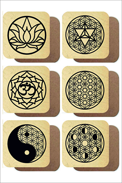 UNT Σετ 6 ξύλινων σουβέρ με θέμα τις Ιερές Γεωμετρίες