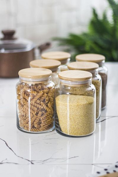 erbey Set of 6 Bamboo Lid Glass Jar & Food Storage Container 800 ml Medium Size