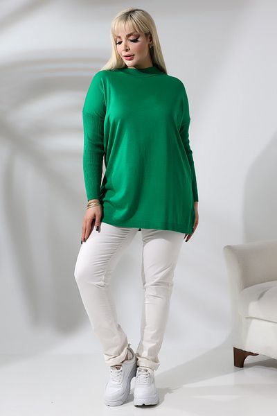 MJORA Green Half Turtleneck Fine Knitwear Plus Size Sweater