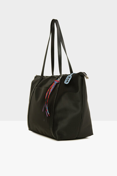 Bagmori Geantă tote din satin cu ciucuri colorate pentru femei negre M 000008174
