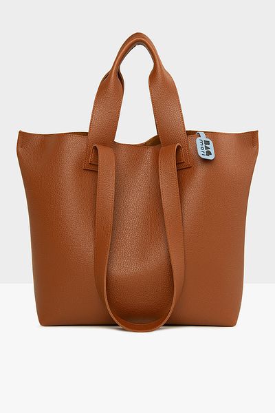 Bagmori Tan Women's Double Strap Textured Large Tote Bag M000008166