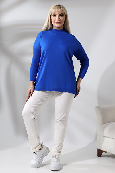 MJORA Blue Half Turtleneck Fine Knitwear Plus Size Sweater