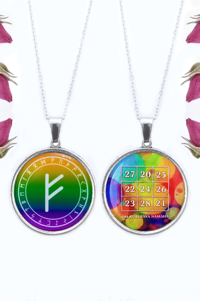 Sihirli Titreşimler Kubera Yantra Ve Fehu Rune Para Mıknatısı, Zenginlik, Ber...