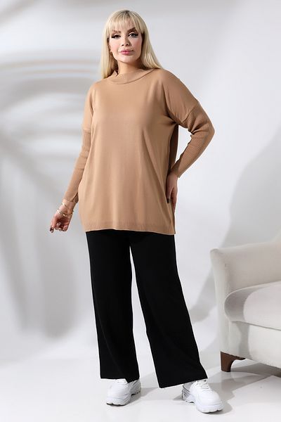 MJORA Κρεμ Μισό ζιβάγκο Λεπτό Πλεκτό Πουλόβερ Plus Size