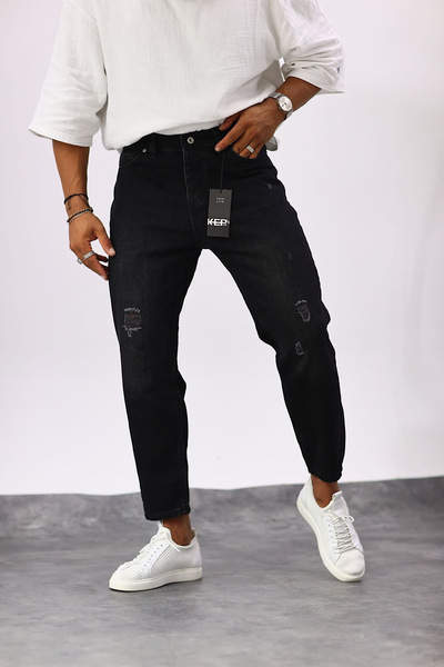 BDRMAN Boyfriend Siyah Yırtık Modelli Kot Pantolon