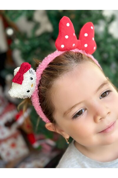 QUEEN AKSESUAR Coroană de pluș cu fundă de pisică Hello Kitty importată, drăg...