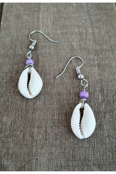 özde dekor Real Seashell, Colorful Beaded Earrings (LILA)