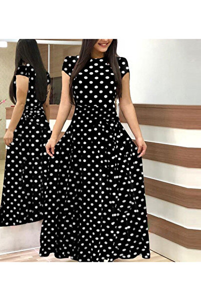 pendkamoda فستان من قماش الكريب المنقط بطول كامل