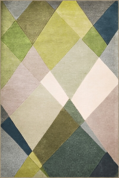 Rugs Modern Halı Green Blue Themed Geometric Mixed Shape Patterned Modern Dec...