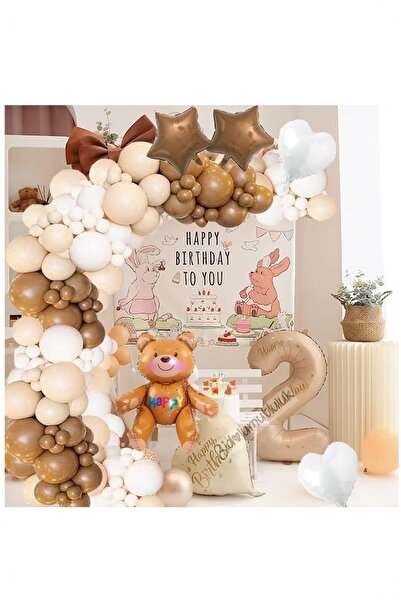 BİDOLUMUTLULUK Bear Foil Balloon Birthday Set