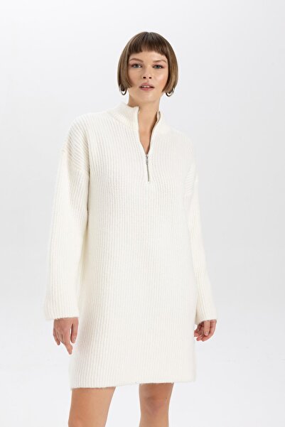 DeFacto Thessaloniki Fabric Basic kötött ruha - Relax Fit, cipzáras gallér, hosszú ujjú B6666ax23wn