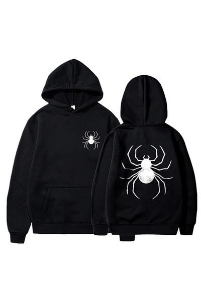 Touz Επικίνδυνο μπλουζάκι Spider εμπρός-πίσω με στάμπα μαύρο Unisex oversize φούτερ με κουκούλα