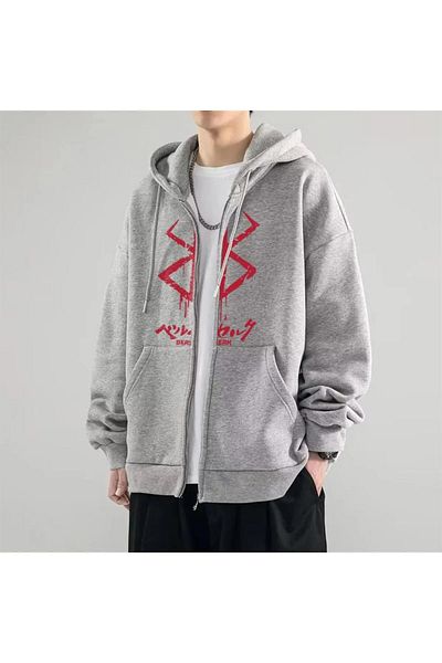 Gofeel Tech Vintage Berserk Logo με τυπωμένο υπερμεγέθη γκρι Unisex ζακέτα με κουκούλα