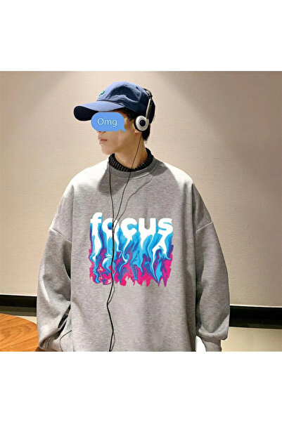 Gofeel Harajuku Street Focus Hanorac gri unisex supradimensionat cu imprimeu,...