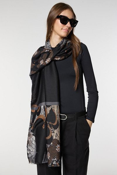 Axesoire 15077 Flower Patterned Black Shawl