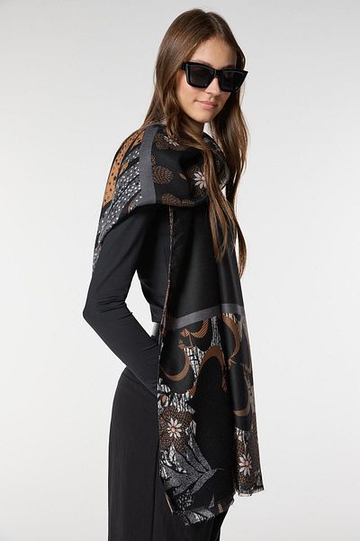 Axesoire 15077 Flower Patterned Black Shawl