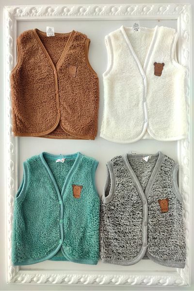 dubi baby Unisex Honey Star Welsoft 4-Piece Baby Plush Vest with Snap Fasteners on the Front and Teddy Bear Emblem