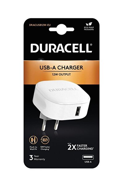 Duracell 12W Telefon / Tablet Şarj Başlığı 1xUSB 5v/2.4A - Beyaz